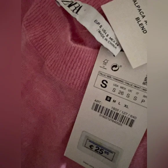 NWT Zara pink wool & alpaca blend long sleeve semi see through sweater - Picture 5 of 5